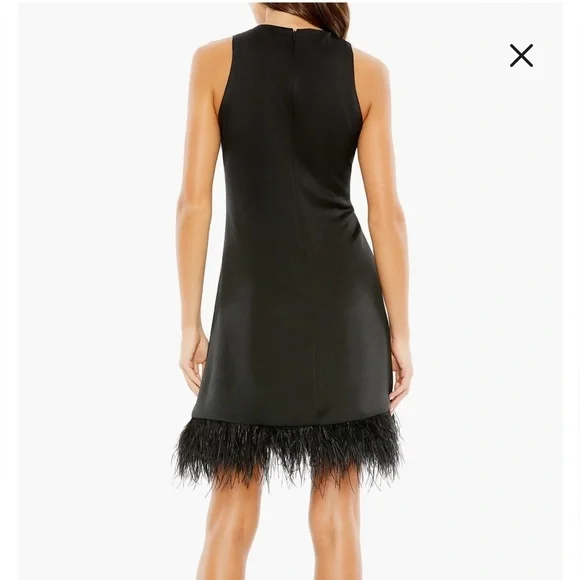 Mac Duggal Ieena 55805 Feather Hem Sleeveless Dress Black Mini party NWT 8